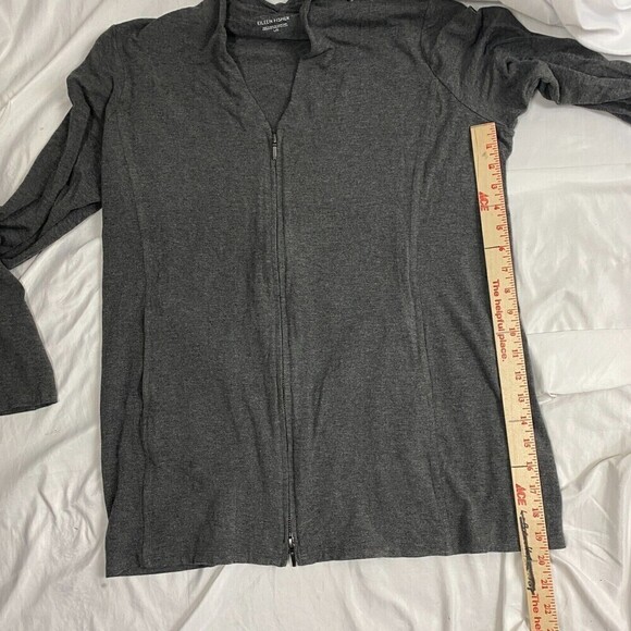 EILEEN FISHER GRAY V-NECK FULL ZIP Viscose Spandex JACKET POCKETS size Large - Picture 8 of 9